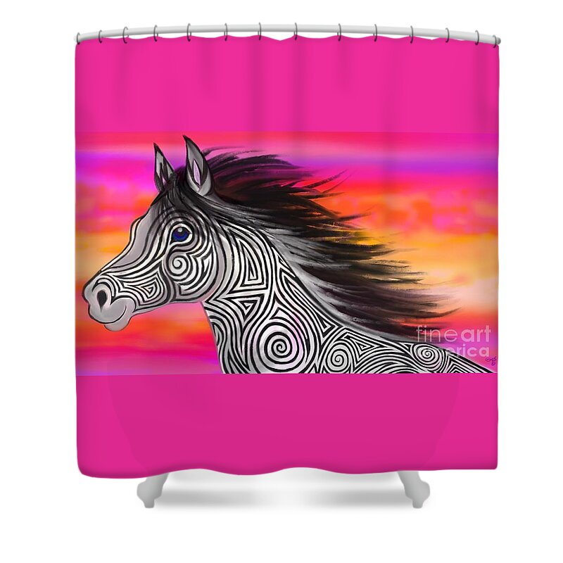 Horse Shower Curtain featuring the painting Sunset Ride Tribal Horse by Nick Gustafson