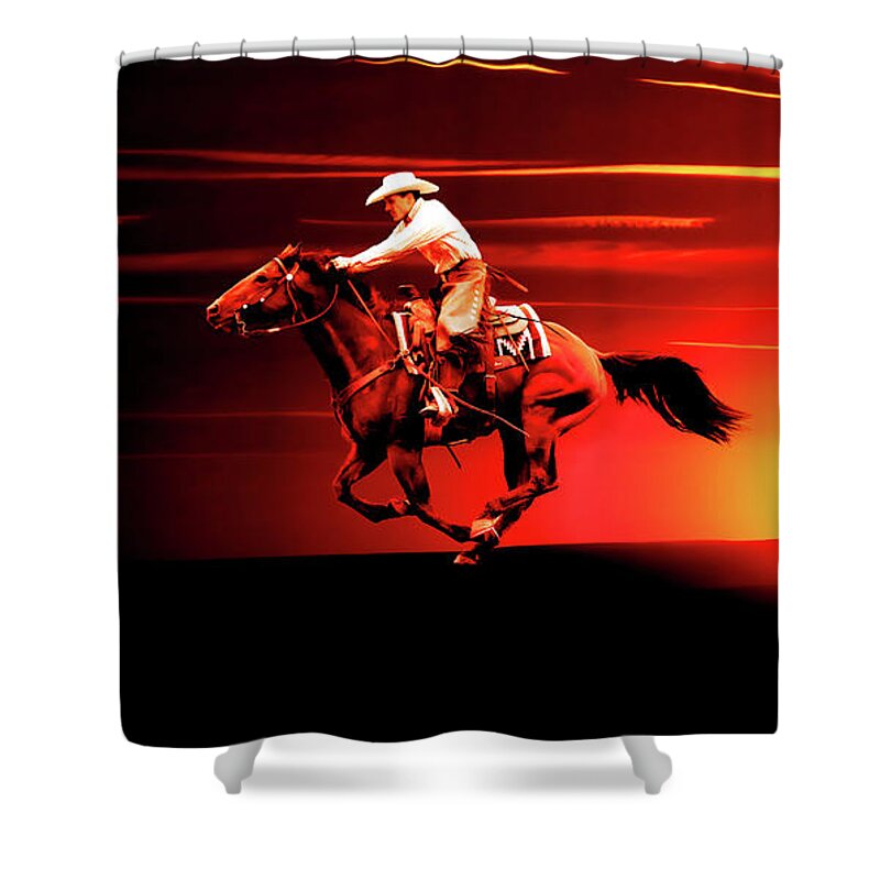 Cowboy Shower Curtain featuring the photograph Sunset Rider by Steve McKinzie