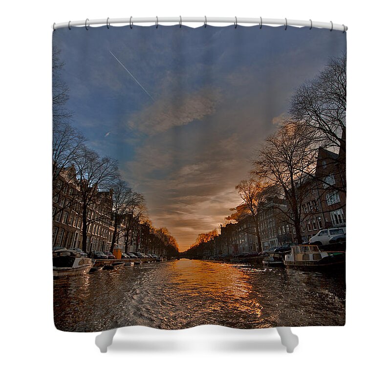 Lawrence Shower Curtain featuring the photograph Sunset Ripples by Lawrence Boothby