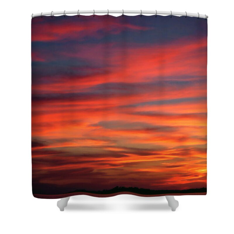 Sunset Over Water Shower Curtain featuring the photograph Sunset Sky by Sally Weigand