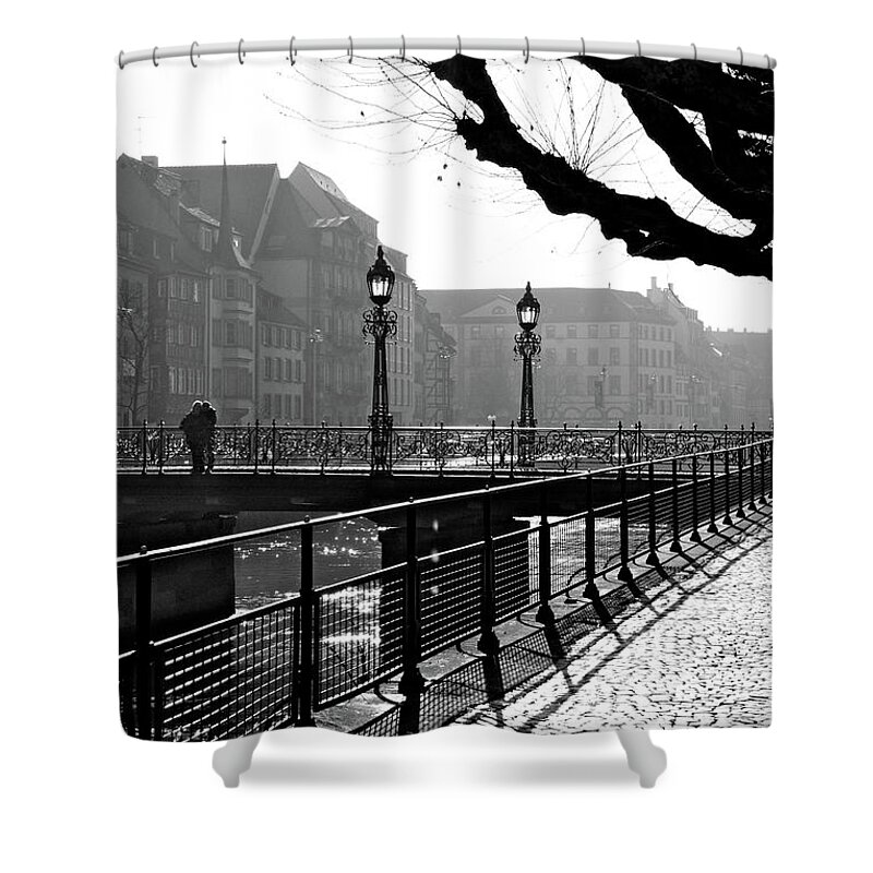 Bridge Shower Curtain featuring the photograph Sunset Stroll by Rebekah Zivicki