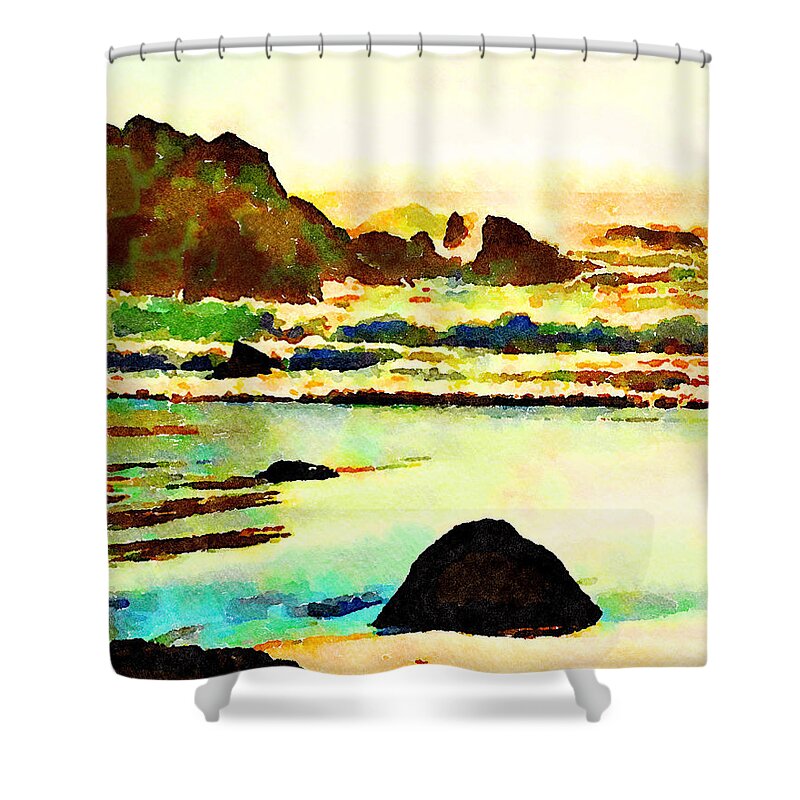 Sunset Shower Curtain featuring the painting Sunset Surf by Angela Treat Lyon