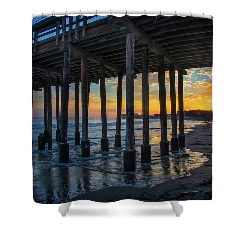 Ventura Beach Shower Curtain featuring the photograph Sunset Under the Ventura Pier by Lynn Bauer