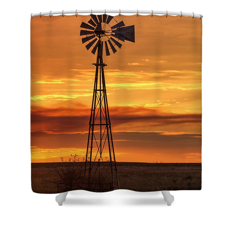 Kansas Shower Curtain featuring the photograph Sunset Windmill 01 by Rob Graham