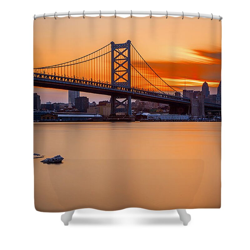 Philadelphia Shower Curtain featuring the photograph Sunsets fire by Rob Dietrich