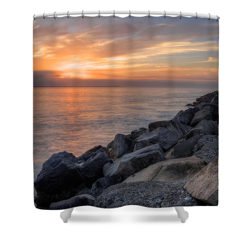 Sunset Shower Curtain featuring the photograph Sunsetty Jetty by Mark Alder