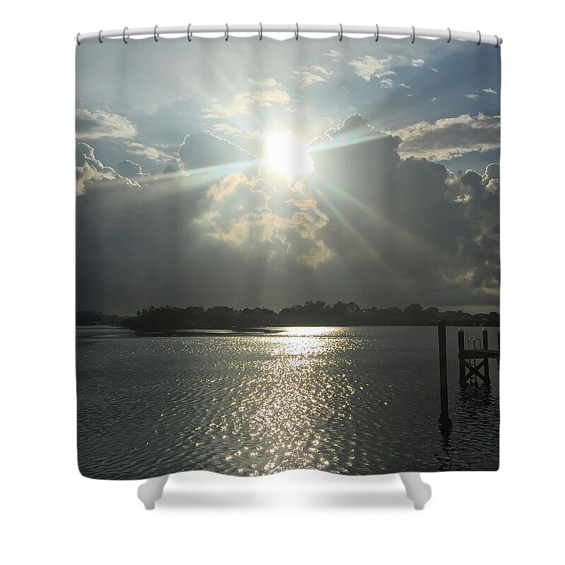 Sunset Shower Curtain featuring the photograph Sunshine Bursting Through The Clouds by Aimee L Maher ALM GALLERY