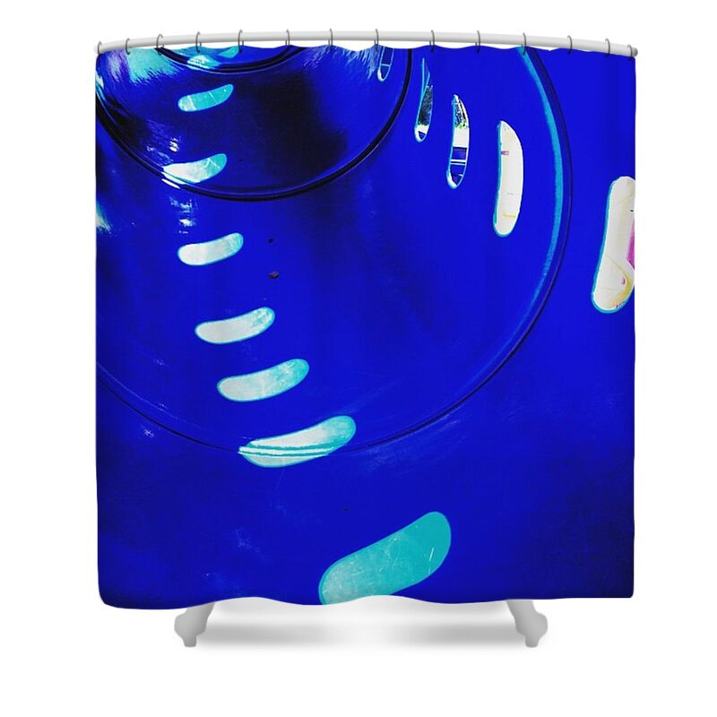 Blue Shower Curtain featuring the photograph Sunspots. #playground #pattern #blue by Ginger Oppenheimer
