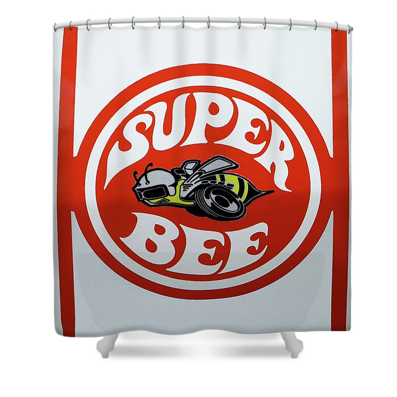 Dodge Shower Curtain featuring the photograph Super Bee Emblem by Mike McGlothlen