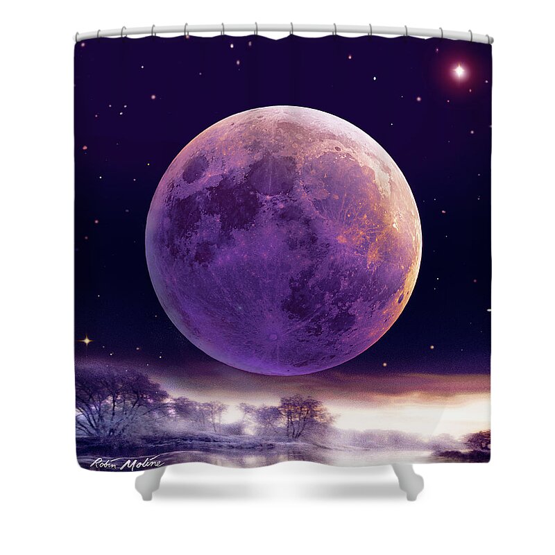 Cold Moon Shower Curtain featuring the digital art Super Cold Moon over December by Robin Moline