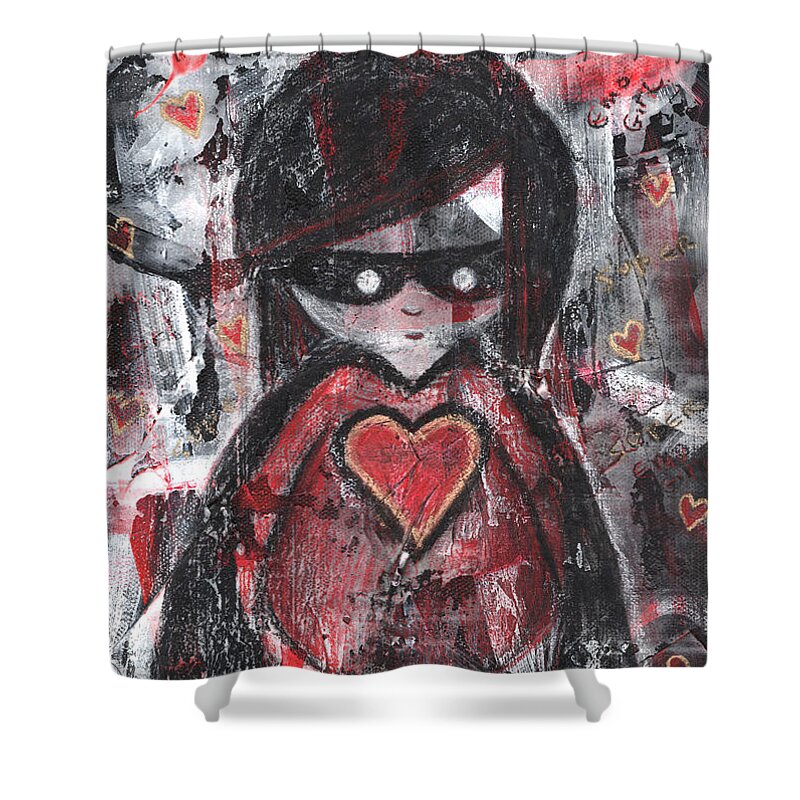 Emo Shower Curtain featuring the mixed media Super Emo Girl by Roseanne Jones