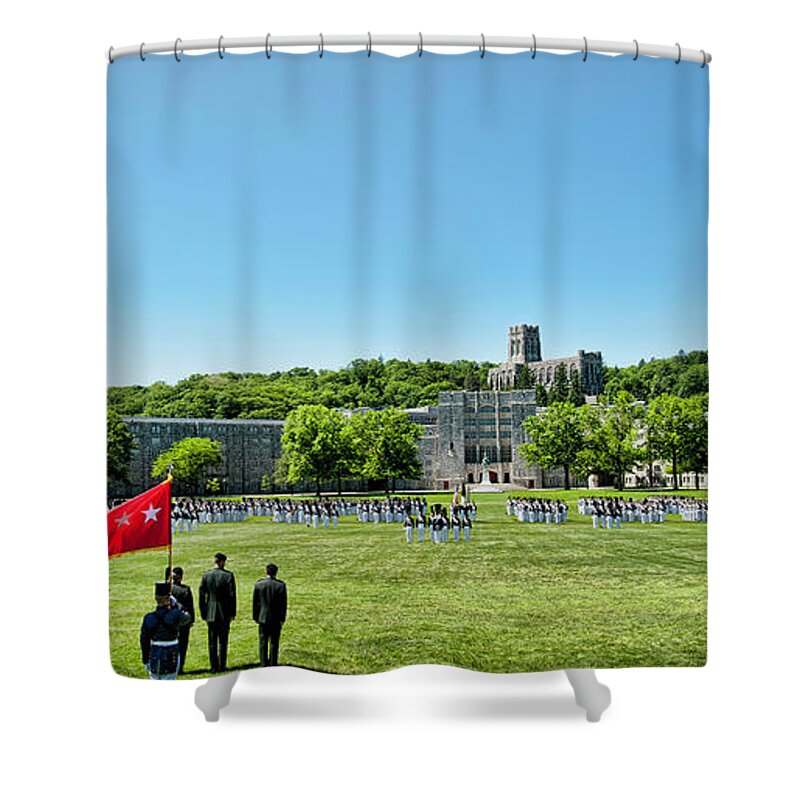West Point Shower Curtain featuring the photograph Superintendent's Review Wide Angle by Dan McManus