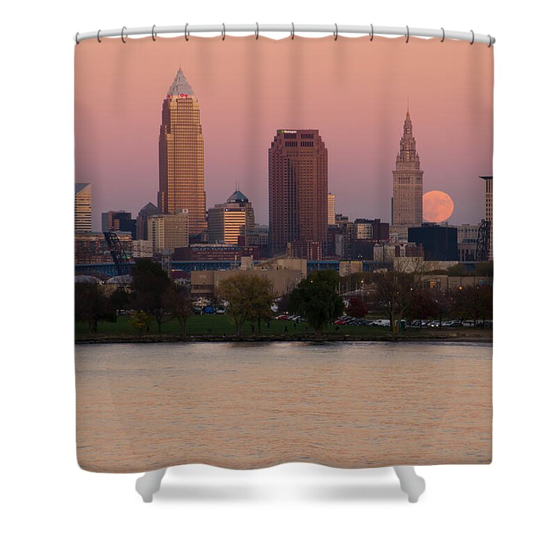 Super Moon Shower Curtain featuring the photograph SuperMoon Over Cleveland by Ann Bridges