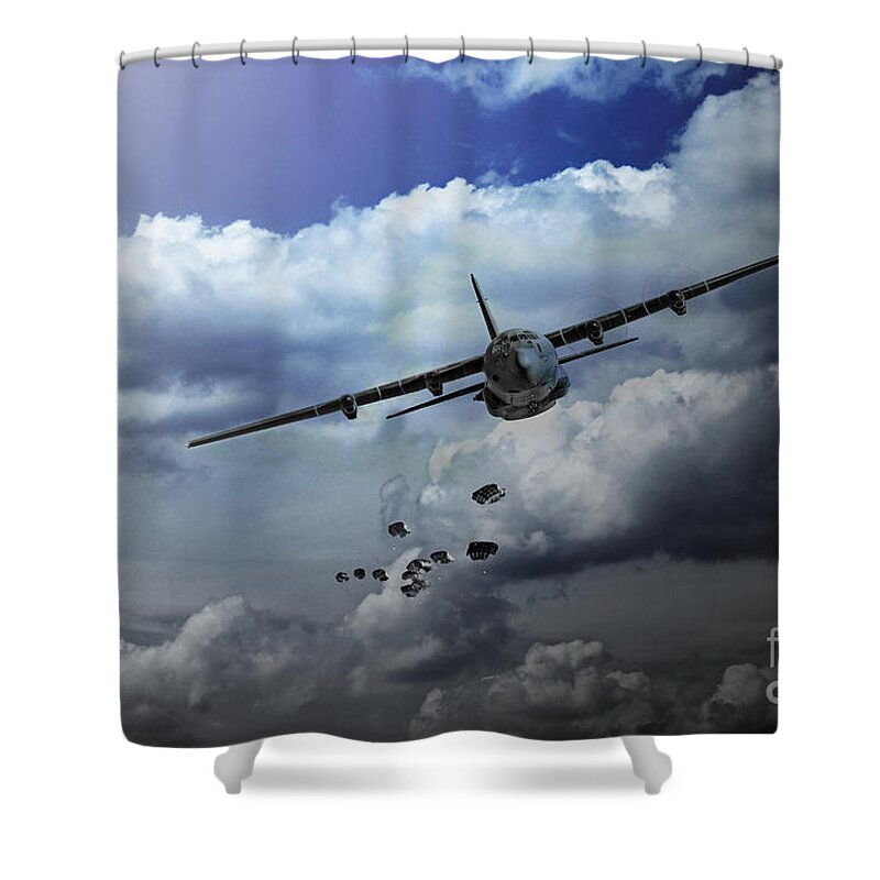 C130 Hercules Shower Curtain featuring the digital art Supply Drop by Airpower Art