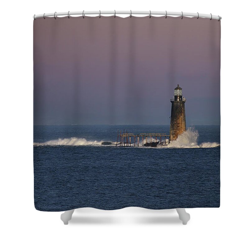 Lighthouse Shower Curtain featuring the photograph Surf at Ram Island Ledge by John Meader