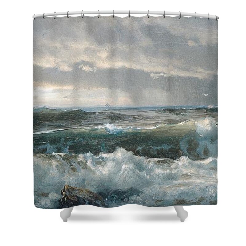 Winslow Homer Shower Curtain featuring the digital art Surf on the Rocks by Newwwman