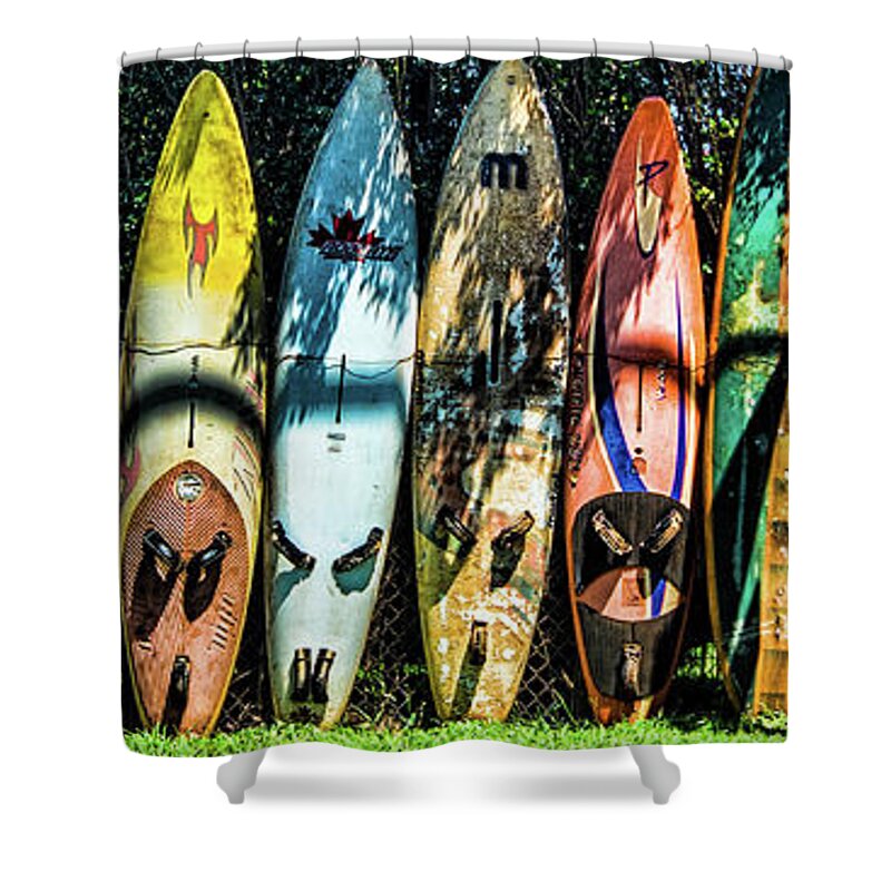 Hawaii Islands Shower Curtain featuring the photograph Surfboard Fence Maui Hawaii by Peter Dang