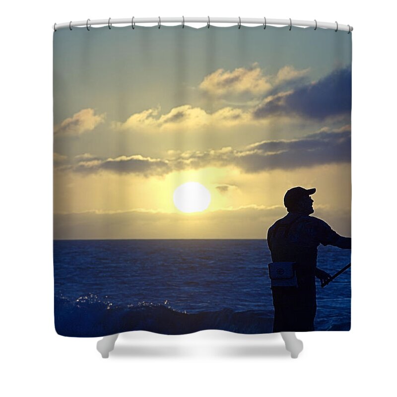 Surfcasting Shower Curtain featuring the photograph Surfcasting by Newwwman
