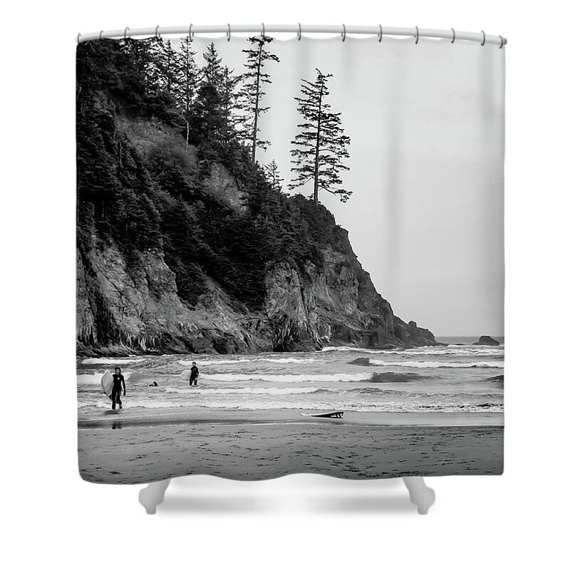 Beach Shower Curtain featuring the photograph Surfers, Oregon Coast by Aashish Vaidya