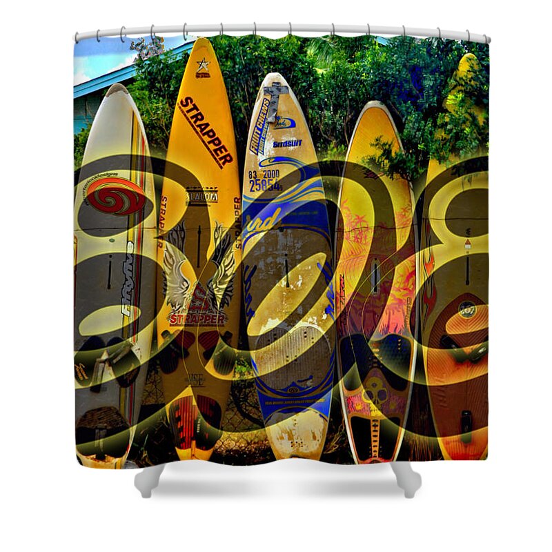 Surfboard Shower Curtain featuring the photograph Surfin' 808 by DJ Florek