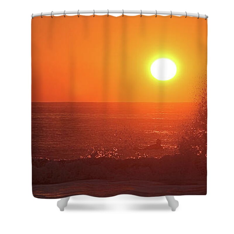 Sun Shower Curtain featuring the photograph Surfing and Splashing by Robert Banach