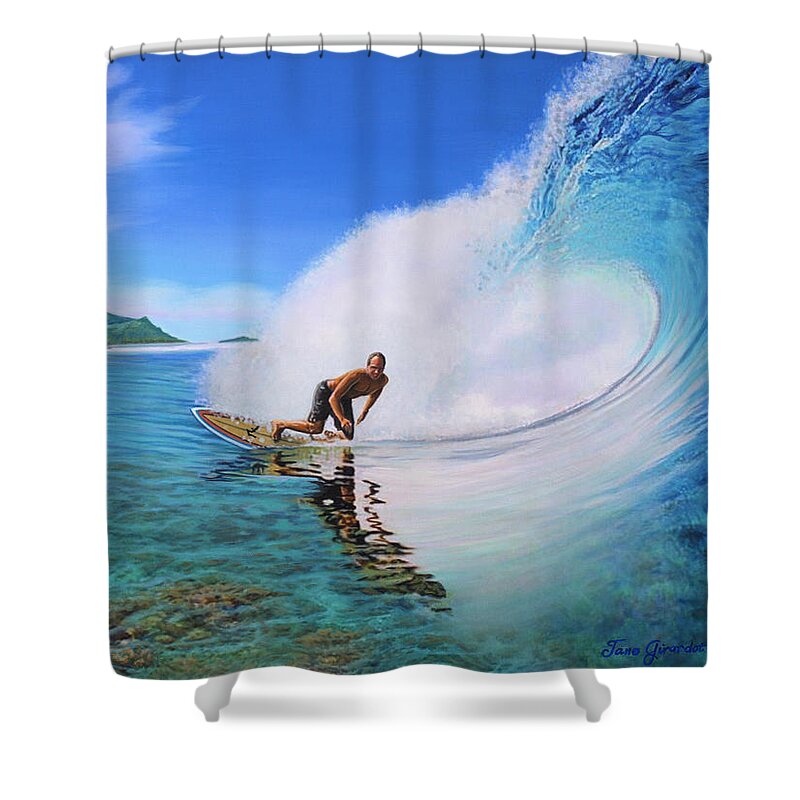 Surfer Shower Curtain featuring the painting Surfing Dan by Jane Girardot
