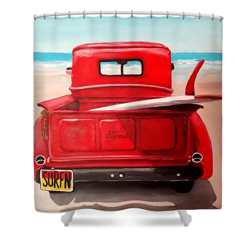 Surf Shower Curtain featuring the painting Surfn by Debbie Brown