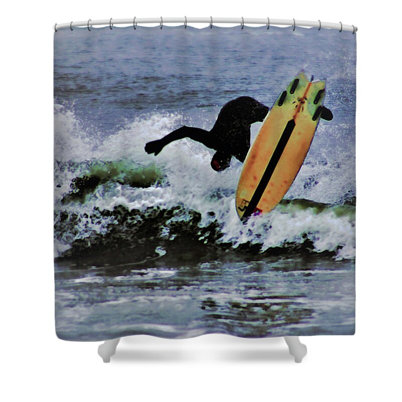 Surf Board Shower Curtain featuring the photograph Surfs Up by M Three Photos