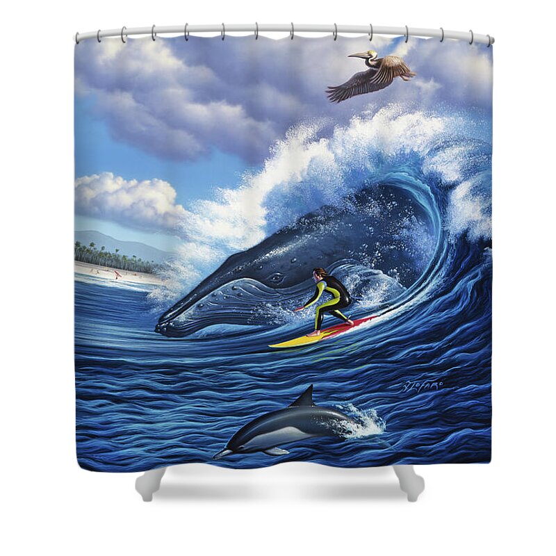 Humpback Whale Shower Curtain featuring the painting Surf's Up by Jerry LoFaro