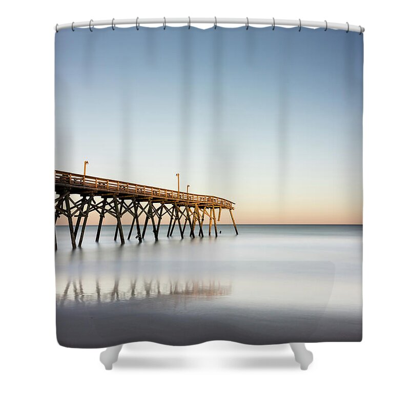 Surfside Beach Shower Curtain featuring the photograph Surfside Beach Pier Mathew Aftermath by Ivo Kerssemakers