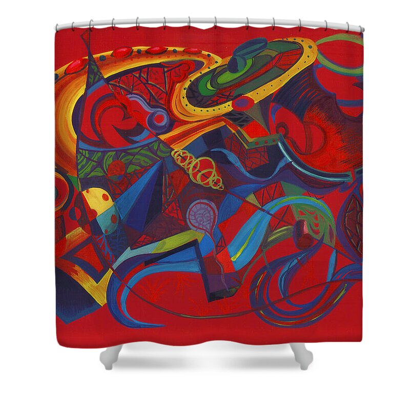 Weapons Shower Curtain featuring the painting Surreal Medieval Weaponry by Shawna Rowe