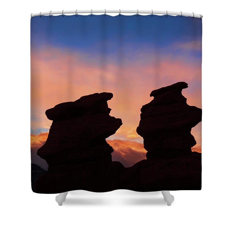 The Siamese Twins Rock Formation Shower Curtain featuring the photograph Surrender To The Infinite, Unbounded, Pure Consciousness by Bijan Pirnia