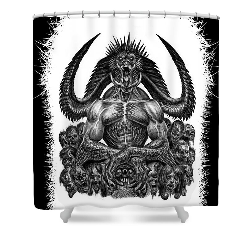 Tony Koehl Shower Curtain featuring the drawing Surrounded by Sin by Tony Koehl