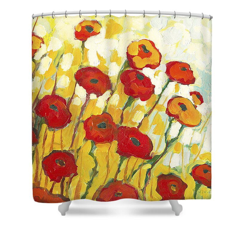 Landscape Shower Curtain featuring the painting Surrounded in Gold by Jennifer Lommers