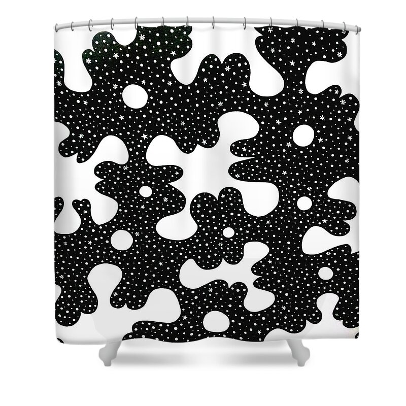 Black And White Shower Curtain featuring the drawing Suspended Matrix by Red Gevhere