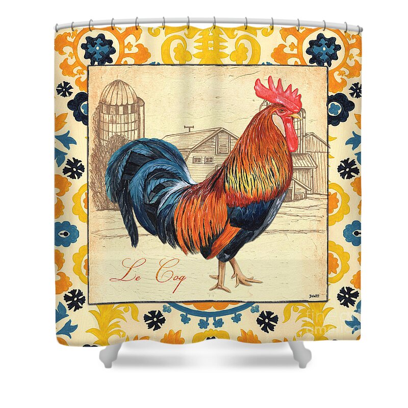Rooster Shower Curtain featuring the painting Suzani Rooster 2 by Debbie DeWitt