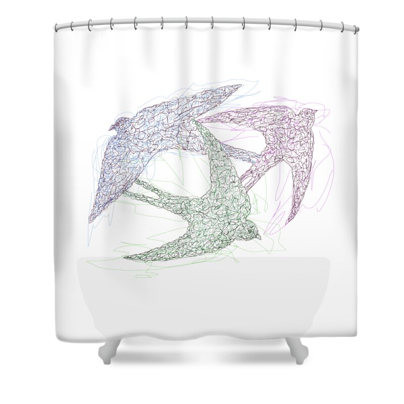 Olena Art Shower Curtain featuring the drawing Swallow Birds Motion Design by OLena Art by Lena Owens - Vibrant Design and