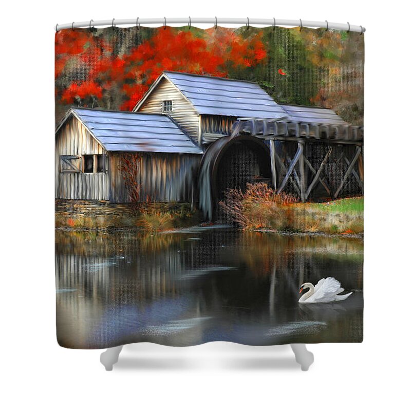 Mabry Mill Shower Curtain featuring the photograph Swan at Mabry Mill by Mary Timman