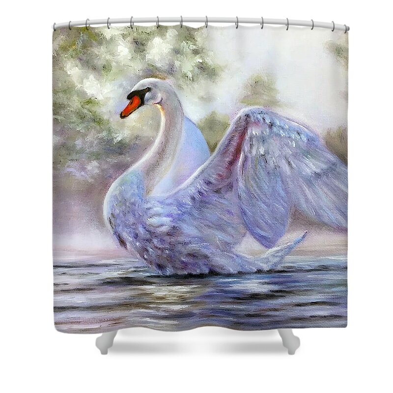 Swan Shower Curtain featuring the painting Swan Lake by Dr Pat Gehr