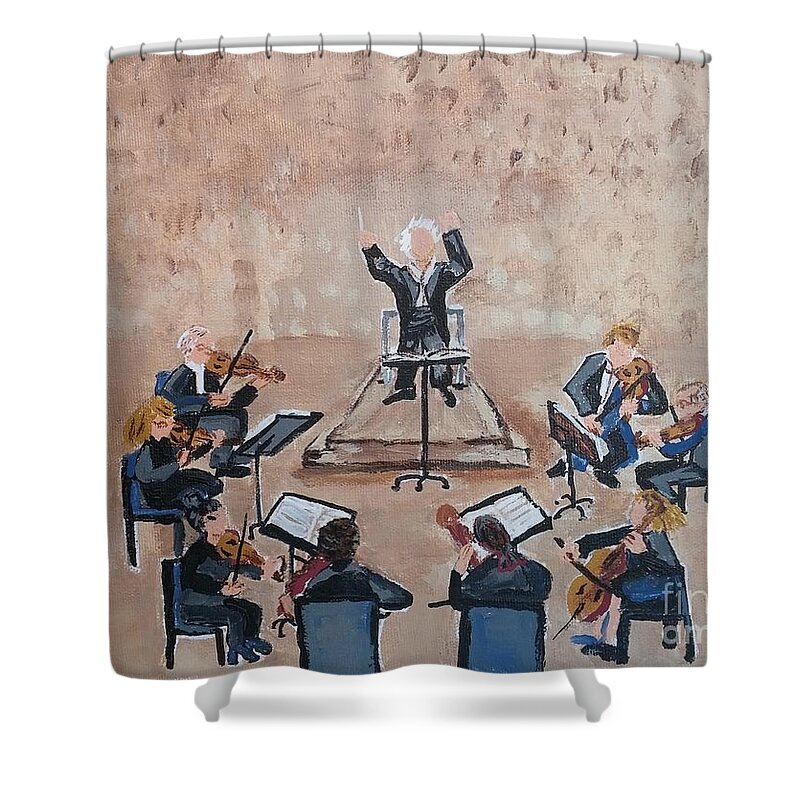 Peter Oundjian Shower Curtain featuring the painting Swan Song by Jennylynd James