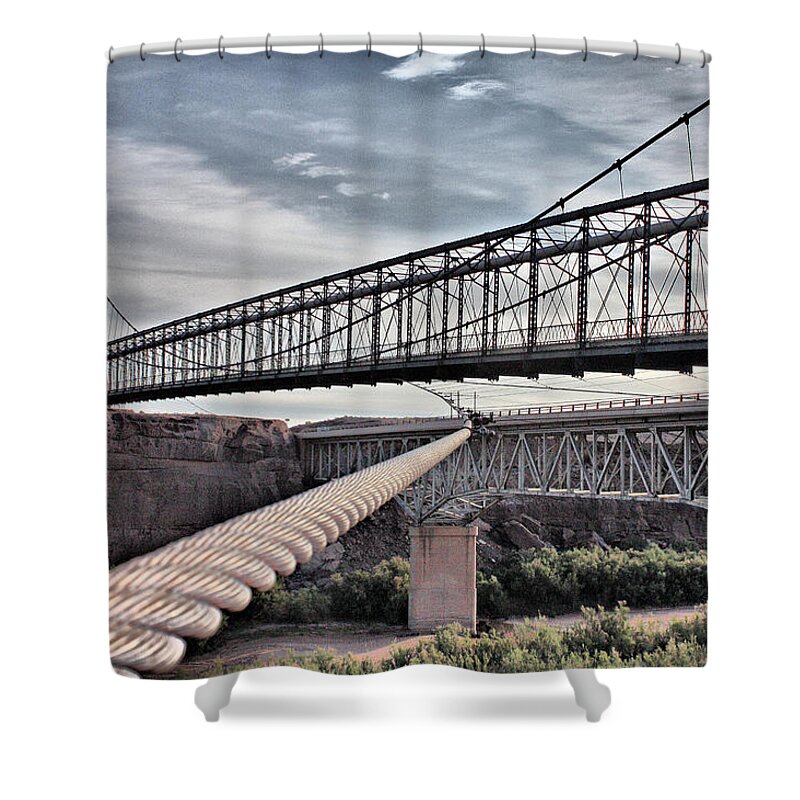 Suspension Shower Curtain featuring the photograph Swayback Suspension Bridge by Farol Tomson