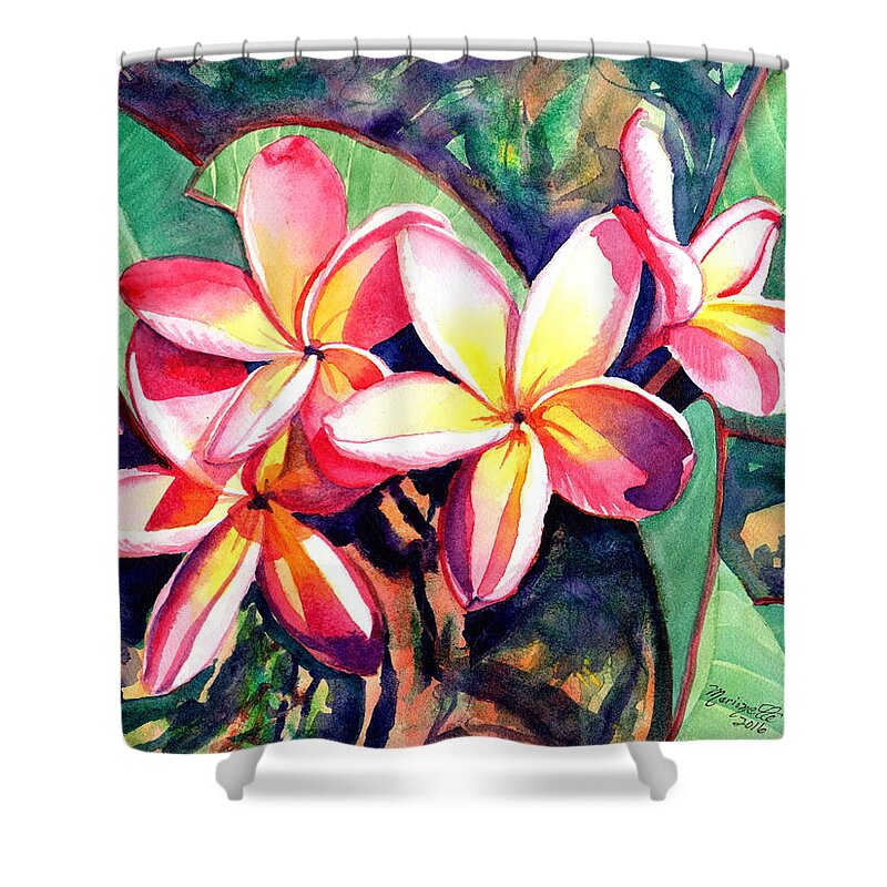 Plumeria Shower Curtain featuring the painting Sweet Plumeria by Marionette Taboniar