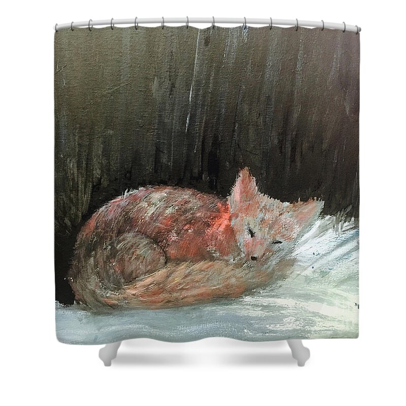Red Fox Shower Curtain featuring the painting Sweet Slumber by Trilby Cole