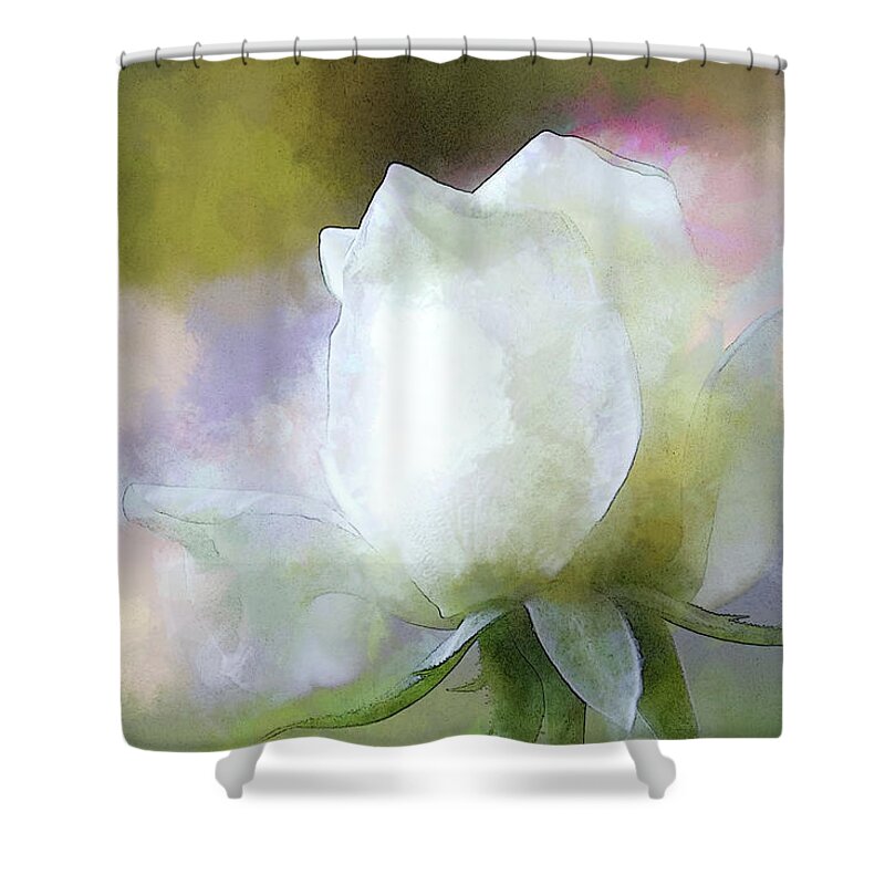 Rose Shower Curtain featuring the digital art Sweet White Rose by Terry Davis