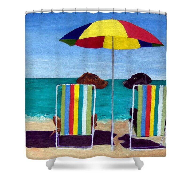 Labrador Retriever Shower Curtain featuring the painting Swim by Roger Wedegis