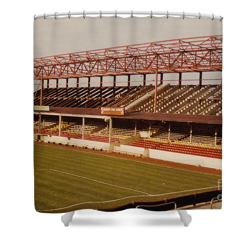  Shower Curtain featuring the photograph Swindon - County Ground - Main Stand 2 - 1970s by Legendary Football Grounds