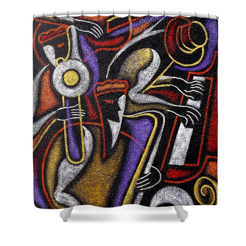 Jazz Shower Curtain featuring the painting Swing Jazz by Leon Zernitsky