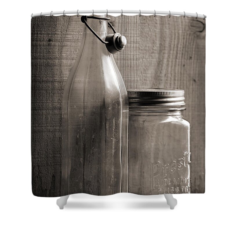 Still Life Shower Curtain featuring the photograph Jar And Bottle by Sandra Church