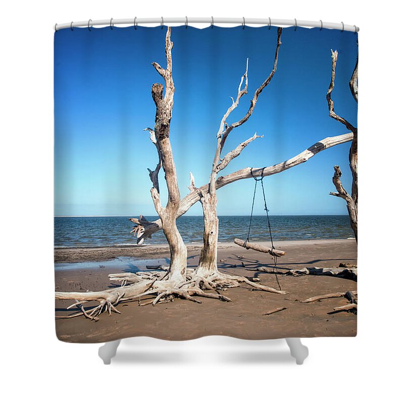 Crystal Yingling Shower Curtain featuring the photograph Swingin' at low Tide by Ghostwinds Photography