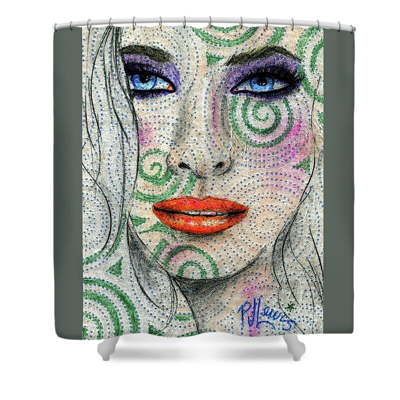 Face Shower Curtain featuring the drawing Swirl Girl by PJ Lewis